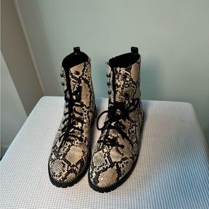 Snakeskin pattern combat boots